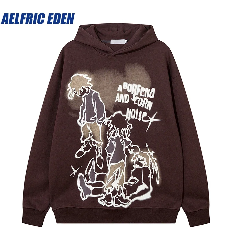 Aelfric Eden Cartoon Line Character Print Y2K Hoodie 2023 men Harajuku Hip Hop Sweatshirt Hooded Streetwear Casual Pullover Tops