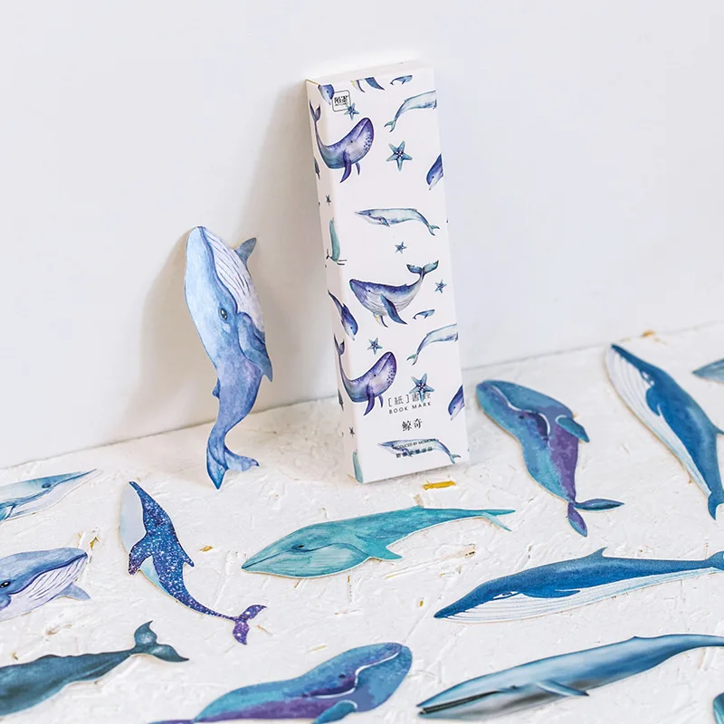 Whale Fish paper bookmark 30 pcs/box stationery bookmarks book holder message card school supplies papelaria paper bookmark bookmark page holder bookmarks stationery supplies