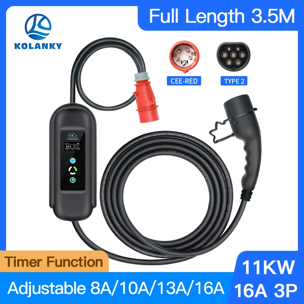 Chargeur Portable 11kw 16a Ev Type-2 Iec62196-2 Evse, Boîtier De Chargement  Pour Véhicule Électrique, Prise Cee, Câble 3.5m - AliExpress