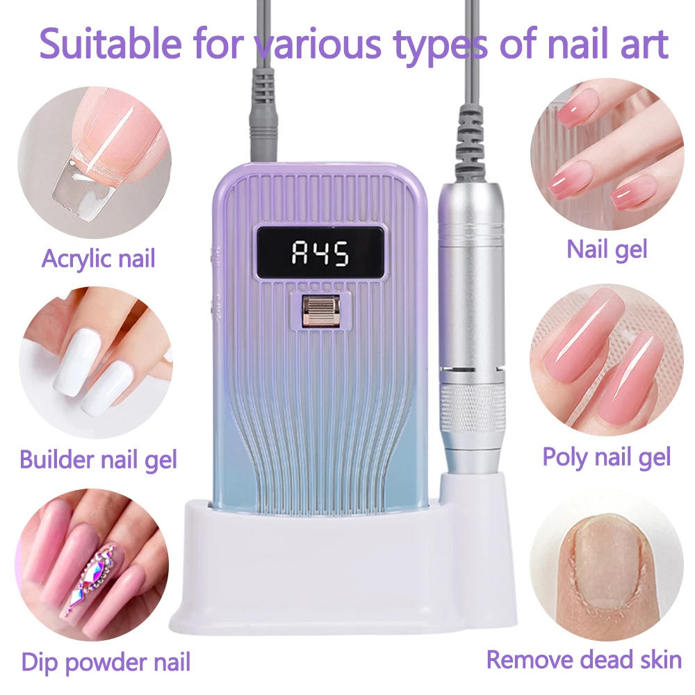 Professional Nail Dril 45000RPM Electric Nail Drill Machine Rechargeable Low Noise Nail Sander File Nail Polisher Wireless Use