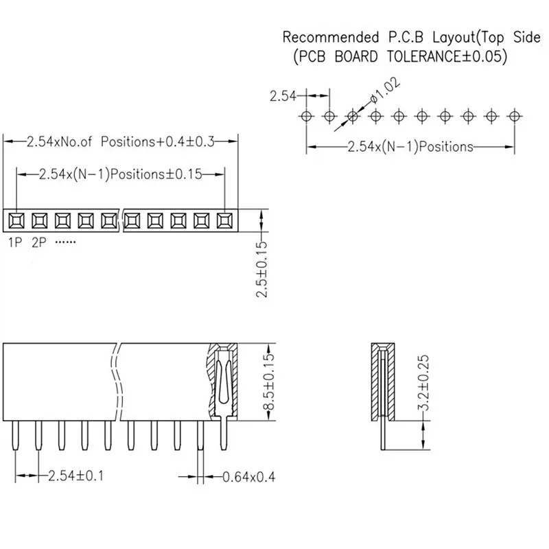 2.54mm Pitch Single Row Female 2~40P PCB socket Board Pin Header Connector Strip Pinheader 2/3/4/6/10/12/16/20/40Pin For Arduino