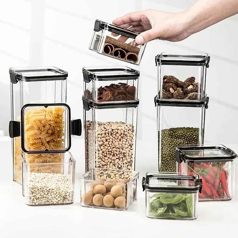 Plastic Food Storage Box Multigrain Tank Bottle Dried Organizer Storage Containers 460-1800ml Stackable Home Kitchen