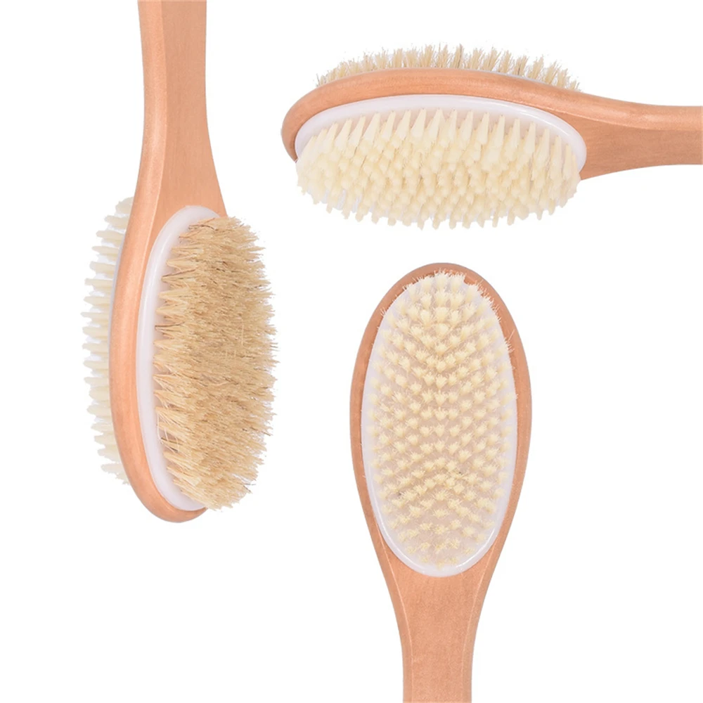 2024 Exfoliating Wooden Body Massage Shower Brush Natural Bristle Bath Brush SPA Woman Man Skin Care Dry Body Brush Long Handle 2