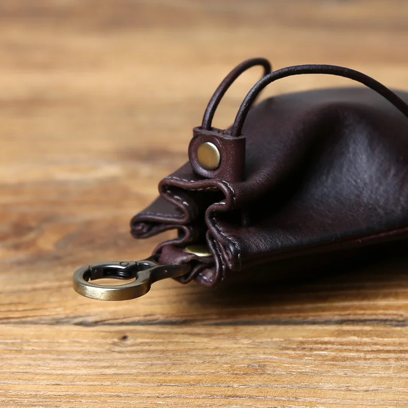 NZPJ Retro Genuine Leather Change Top Layer Cowhide Key Bag Lucky Bag Wallet Bundle Pocket Drawstring Storage Bag Coin Bag