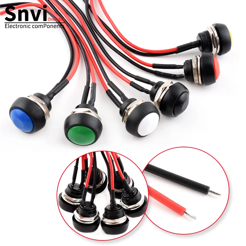12mm Wasserdichter Momentaner Drucktaster PBS-33B Mini Runder Ein/Aus-Schalter mit Vorverdrahteten Leitungen, Selbstrückstellend für Arduino DIY