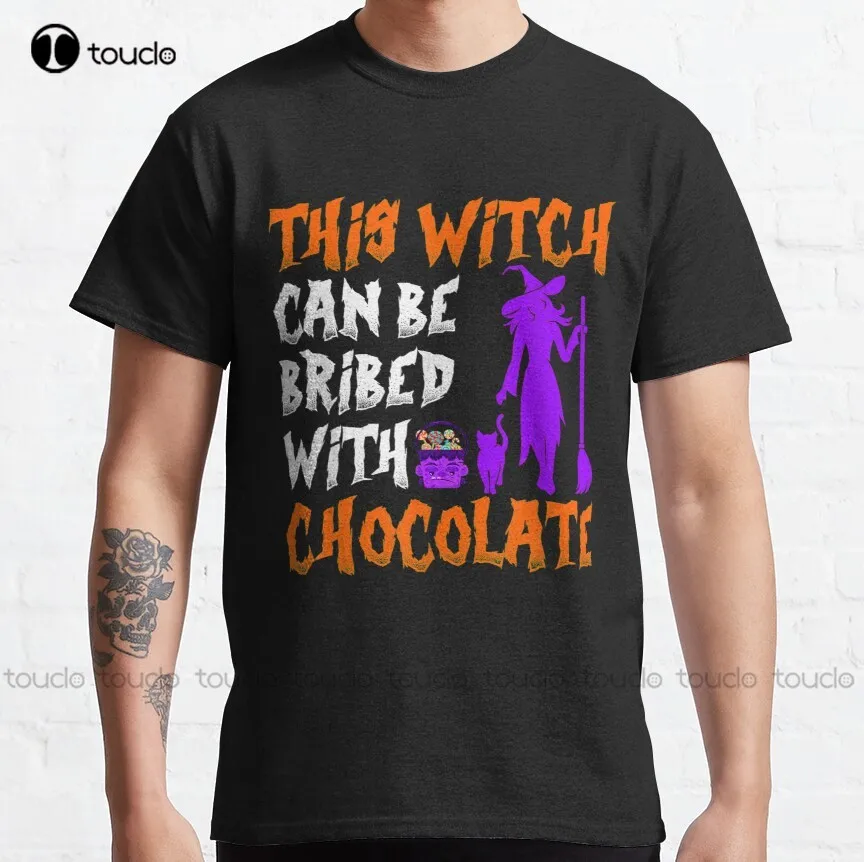 

Halloween This Witch Can Be Bribed With Chocolate Classic T-Shirt Dad Shirts For Fashion Funny New Xs-5Xl Digital Printing