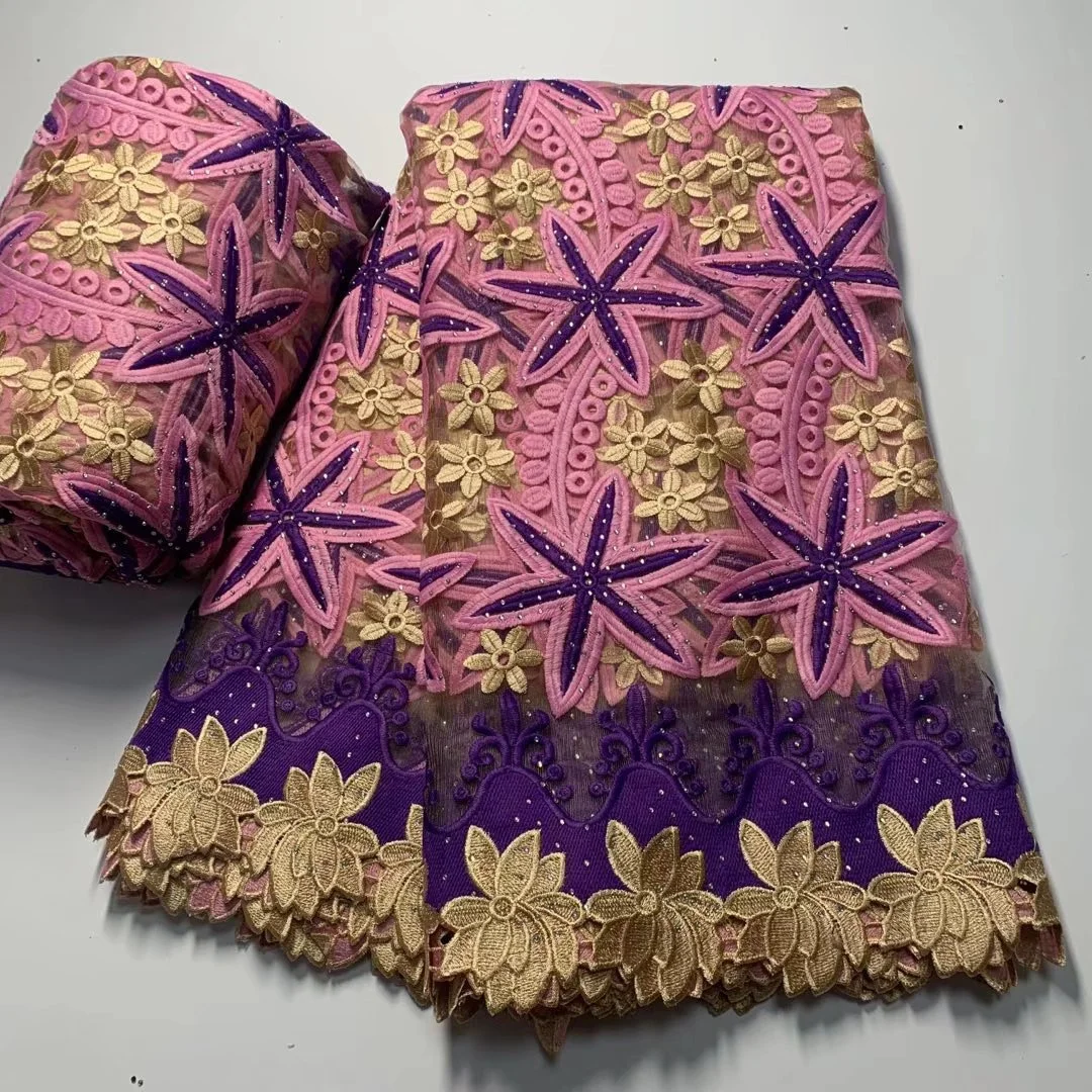 2022 High Quality African Lace Fabric With Stones African Embroidery Guipure Lace Fabric For Nigerian Net Lace Women Dress 