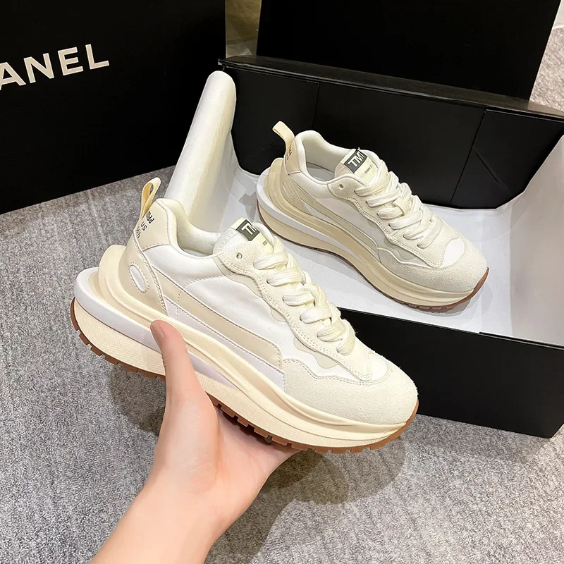 

Father's Shoes Women's Spring New Forrest Gump Waffle Shoes Genuine Leather Women's Shoes Breathable High soled Casual Sneakers