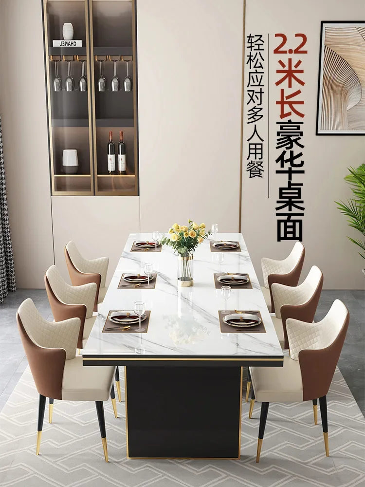 

Luxury light rock rectangular dining table marble high-end dining table
