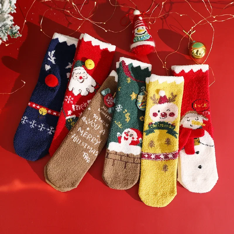 

Winter Corallite and Thick Children's Socks Heel Free Family Socks Fashion Warm Baby Long Christmas Socks