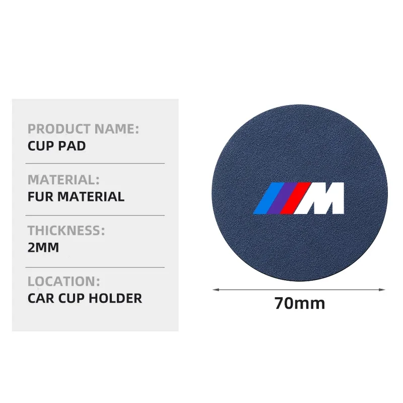 2개 논슬립 자동차 물컵 패드 스웨이드 코스터 미끄럼 방지 매트 BMW M M3 M5 M6 X3 E46 E90 F30 G20 E36 E34 X6 G20 액세서리