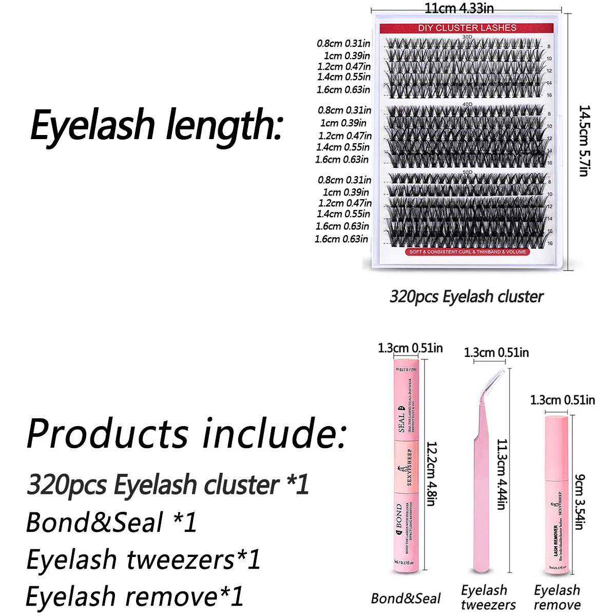 320 PCS Lash Extension Kit DIY Individual Eyelash Extension 30D40D50D Cluster Lashes Kit Lash Glue Remover for Eyelash