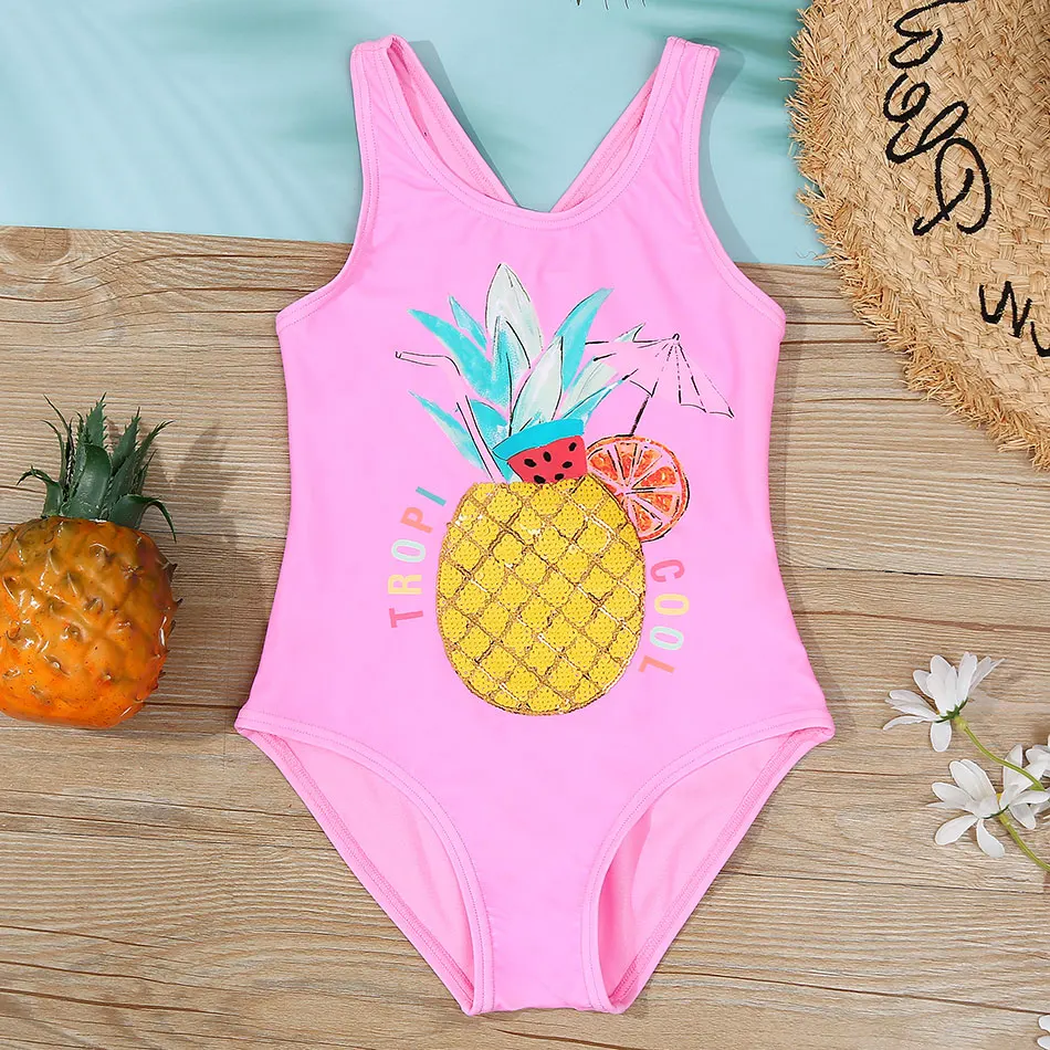 

Girls Sequin Pineapple One Piece Swimsuit Kids 6-15 Years Tropical Children's Swimwear Teen Bathing Suit Monokini Beachwear 2022