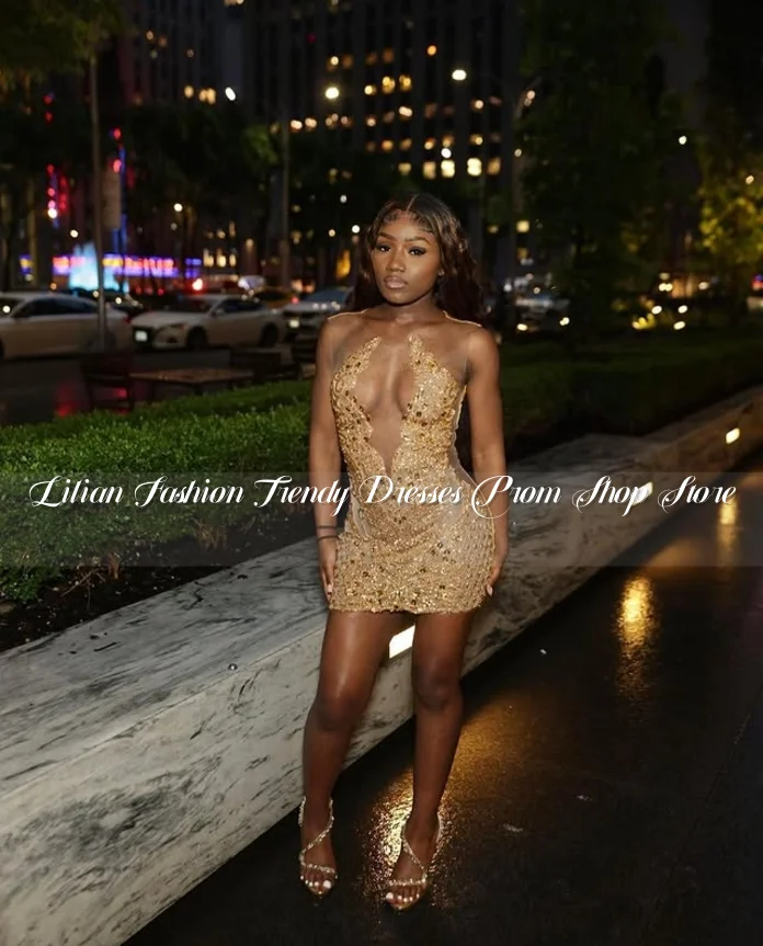 Mini Diamond Ball Gowns Cocktail Dresses Luxury Crystal Appliques Black Girls Birthday Red Carpet Celebrity