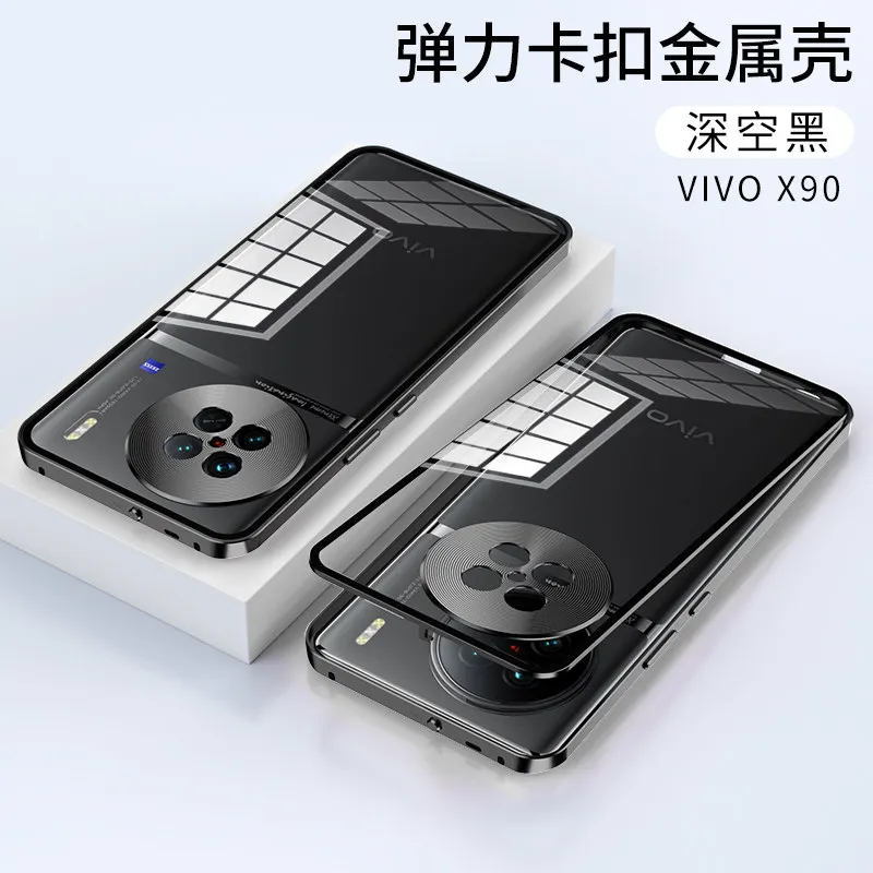 Case For Vivo X90 VivoX90 5G V2241A Metal Bumper with Clear Tempered Glass Back Cover Hard Phone Case for Vivo X90 5G V2241A