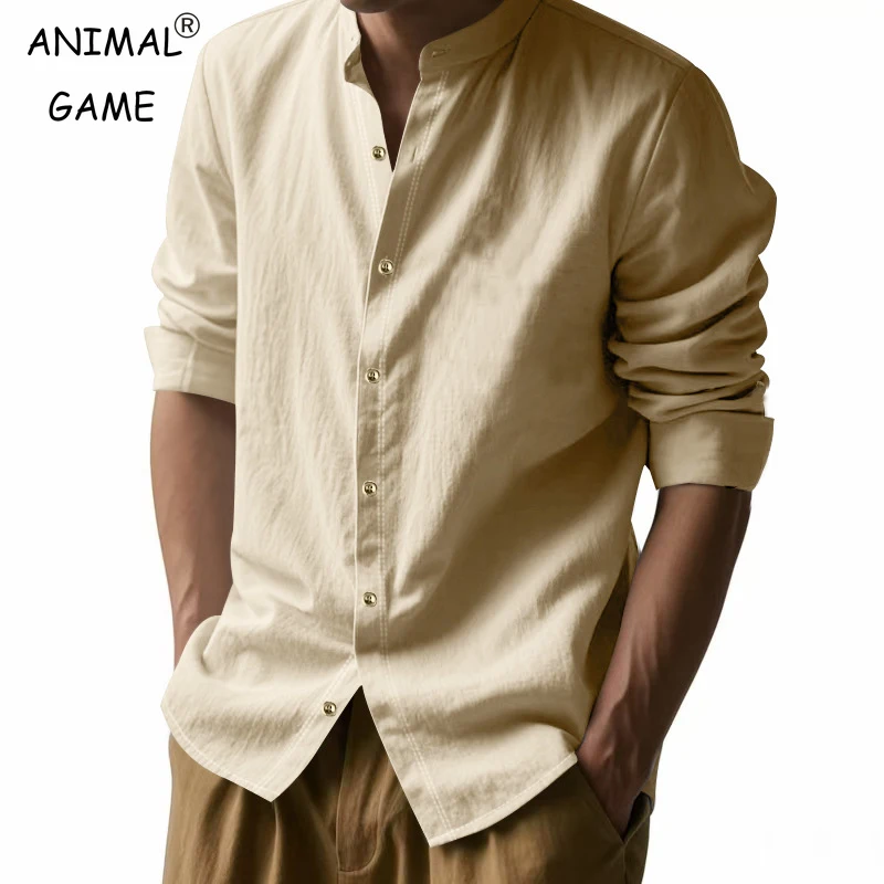 Chemises décontractées en coton à manches longues pour hommes, boutons solides, manches unies, chemises de plage d'été légères, Streetwear