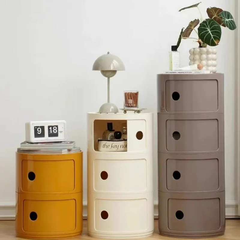 Nordic Bedside Table Circular Nightstand with Storage Space-Efficient Plastic Organizer for Modern Bedrooms