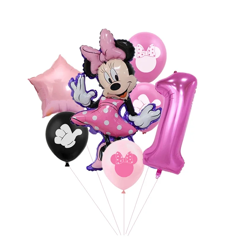 thumbnail image 1 of Juego de 7 globos de aluminio de Disney Minnie, globos de Mickey Mouse, decoración para fiestas de cumpleaños, baby shower, juguetes para niños, globos de aire, suministros, 1 of 5