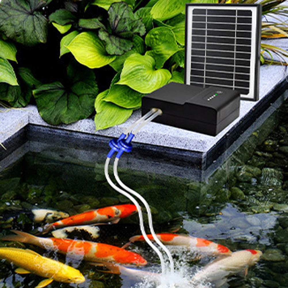 6V 5W Solar Fish Oxygen Pump Low Noise Air Pump Fish Tank Solar Powered Oxygen Pump 4500mAh Ensures Even Air Distribution 4