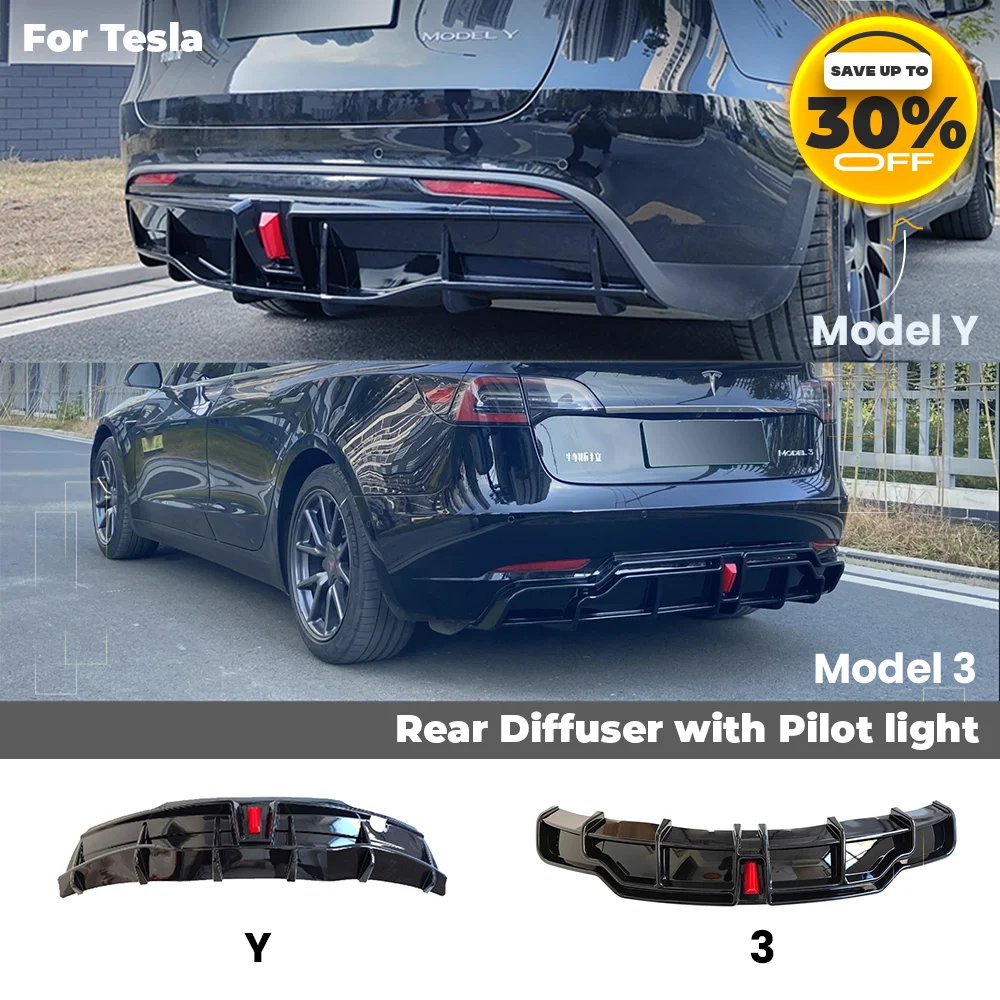 

Modely 2023 Rear Diffuser Bumper Lip Chin Body Kit Deflector with Blink Light Tuning Accessories For Tesla Model 3 Y 2017- 2023