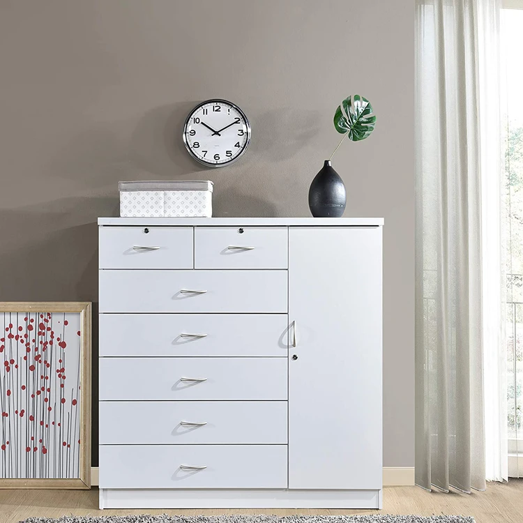 Warm White Modern Simple Design Storage Tall And Wood Chest Of Drawer With Lock 2