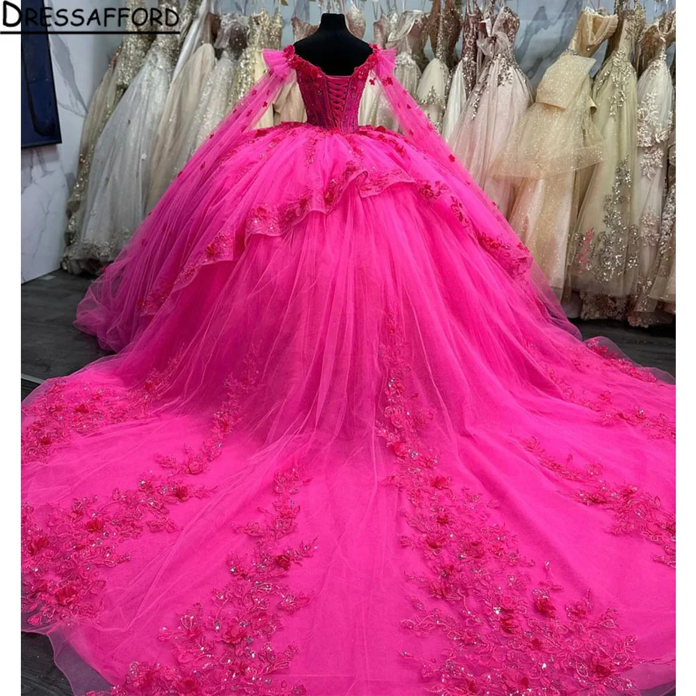 

Rose Red Quinceanera Dress With Wraps Off The Shoulder Applique Lace Tull Ball Gown vestidos para 15 vestido años Sequined