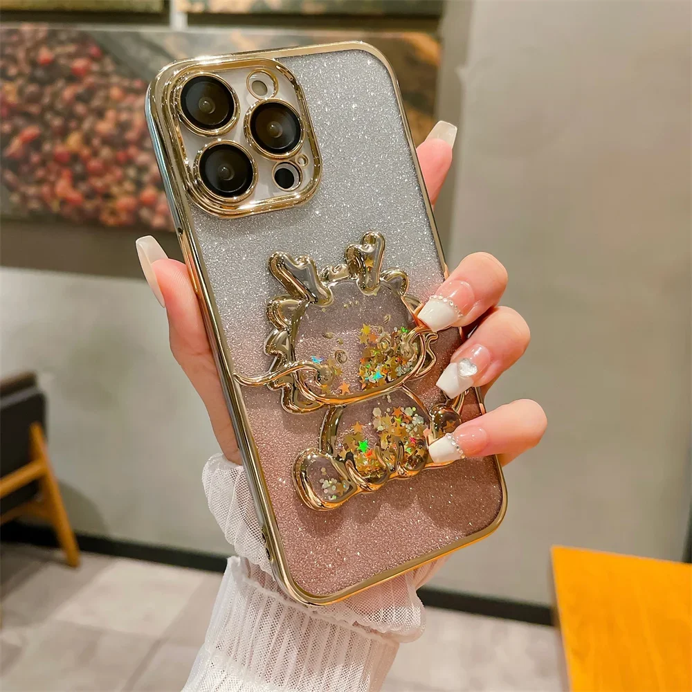 Cartoon Dinosaur Quicksand Glitter Phone Case For Iphone Series_voghion.com