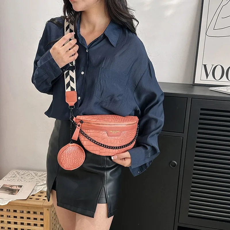 Chain Waist Bag For Women Designer Jacquard Embroidered Shoulder Handbag Pu  Leather Belt Bag Wide Strap Crossbody Chest Bag Sac - AliExpress