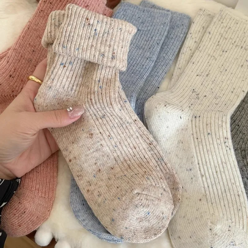 

New Cashmere Wool Socks Women Girl Autumn Winter Markron Color Dots Thicken Warm Soft Sock Thermal Japanese Fashion Casual Hairy