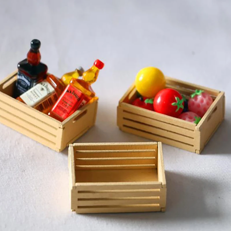 3/1Pcs 1:12 Dollhouse Miniature Furniture Kitchen Wood Vegetable Food Storage Box Basket Accessories Doll House Decorations Toys 2