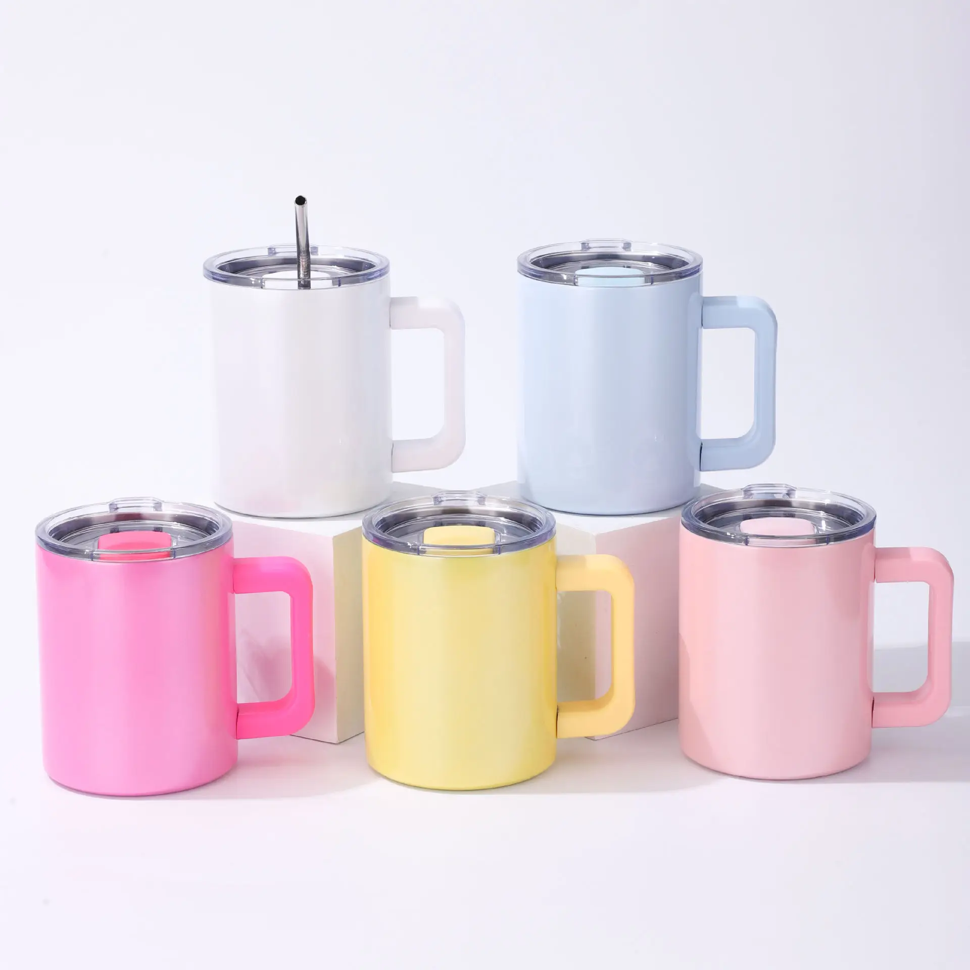 12oz  Sublimation Coffee Mug Magnetic Lid Double-Walled Stainless Steel Insulated Cup With Handle Water Bottle Thermos Bottle