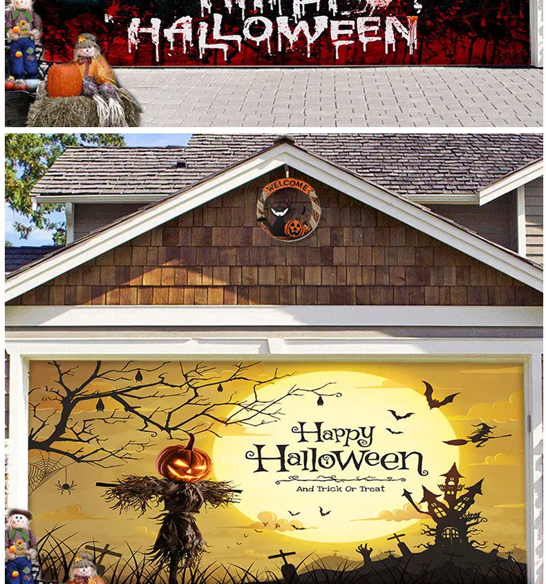 Halloween Garage Door Decorations Witch Door Cover Hanging Garage Banner Cauldron Backdrop Mural for Home Outdoor Indoor