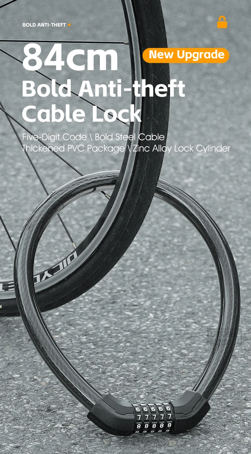 Antivol Vélo à Câble Portable Avec Code - 54 Cm, Métal Et Nylon, Pour Vélos Et Scooters