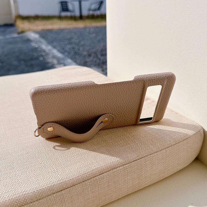Colorful Litchi Leather Wrist Strap Phone Case with Finger Ring Buckle