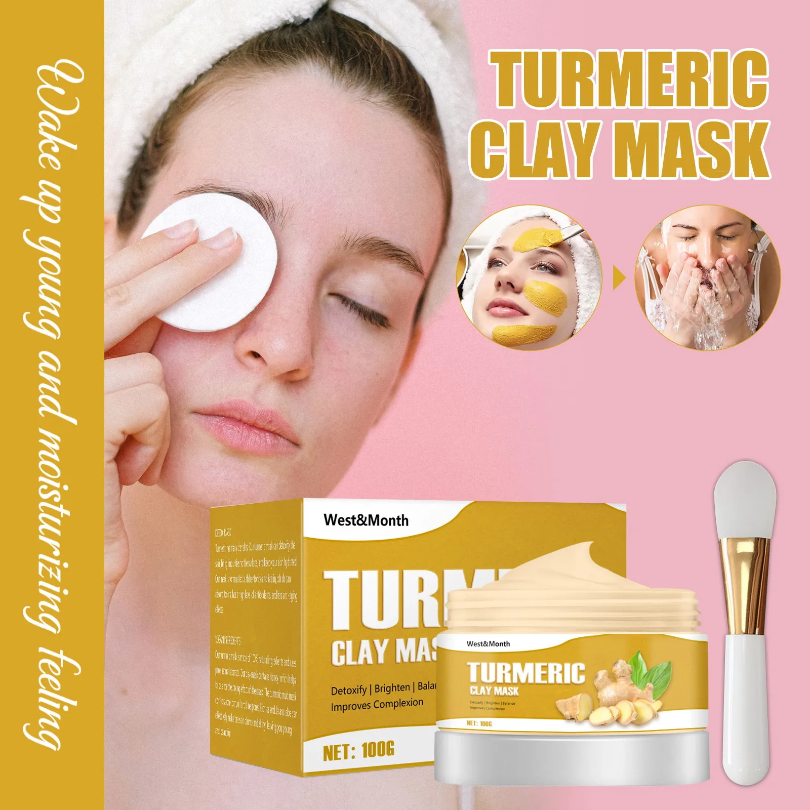 Turmeric Clay Mask Moisturizing Nourish Build Skin Protective Screen Lockwater Mildly He Formula Is Mild And Stable 100g