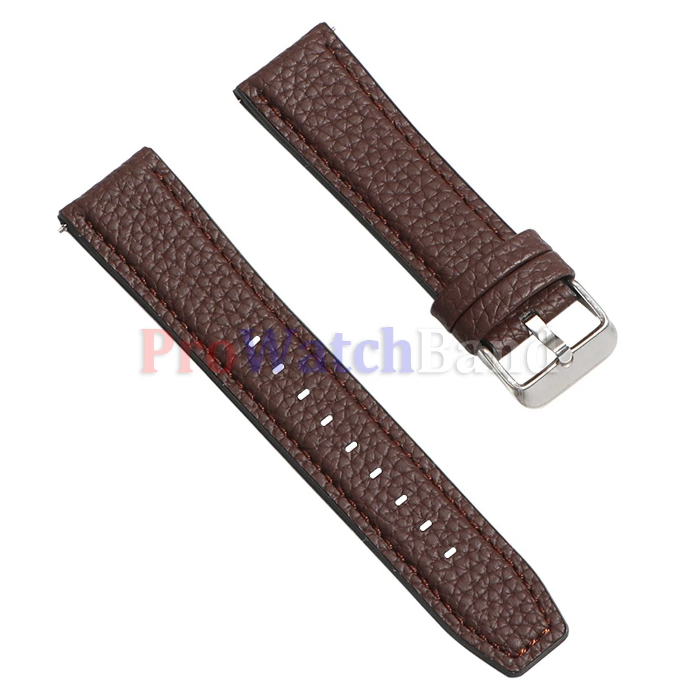 High-Quality Brown Lychee Pattern Leather Watch Band - Universal Fit