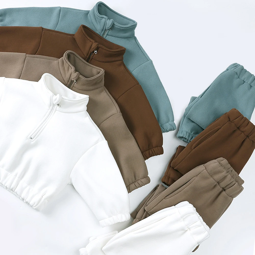 Winter Kinder Trainings anzug Kleinkind Junge Mädchen verdicken Fleece Kleidung warme Baumwolle Reiß verschluss Hoodies Sweatshirt Hosen setzt Kinder Outfits