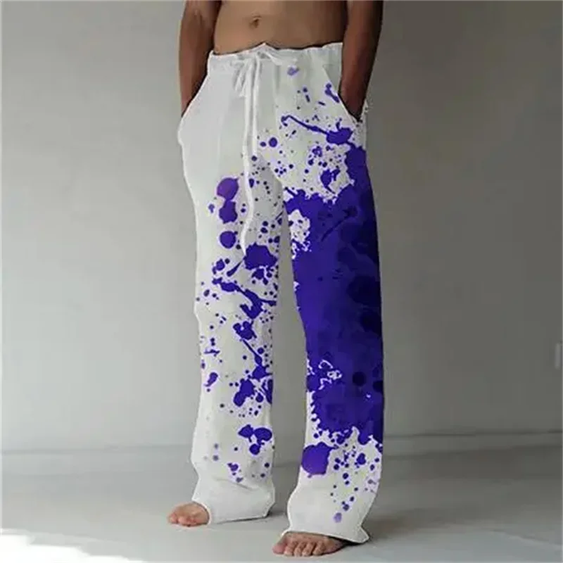 Summer Fashion New Men's Casual Trousers Ink Splash Printing Daily Handsome Comfortable Large Size Straight Pants
