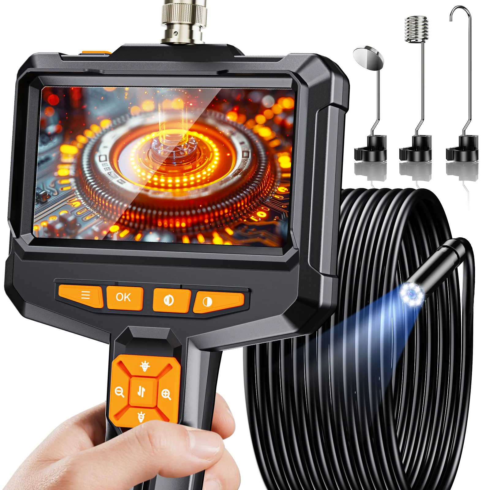 4.3 Inch Handheld Industrial Endoscope 16.4FT Semi-Rigid Cable Borescope HD Insp