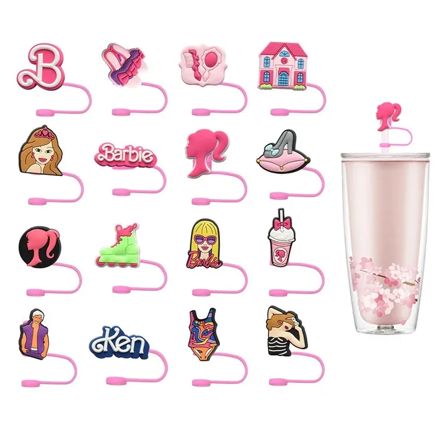 16pcs Barbie Silicone Straw Toppers 1