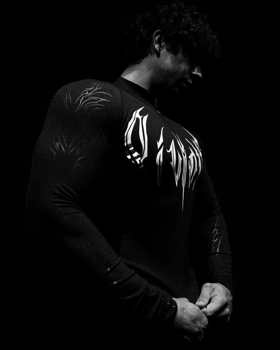Breathedivinity Compression Long Sleeve Quarter Zip tops Muscle GYM Fitness Mock Neck in Black Wolves Club Y2K 4