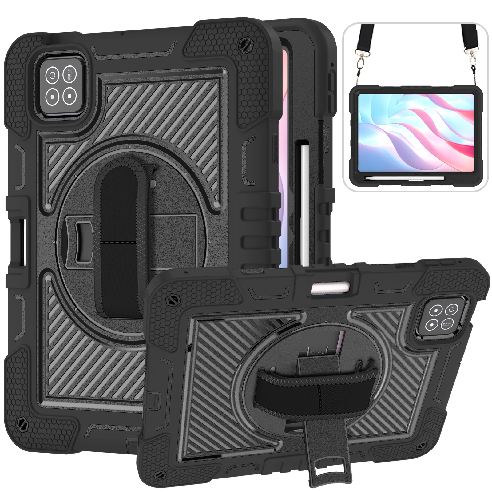Children's Rotating Stand Armor Tablet Case with Shoulder Strap