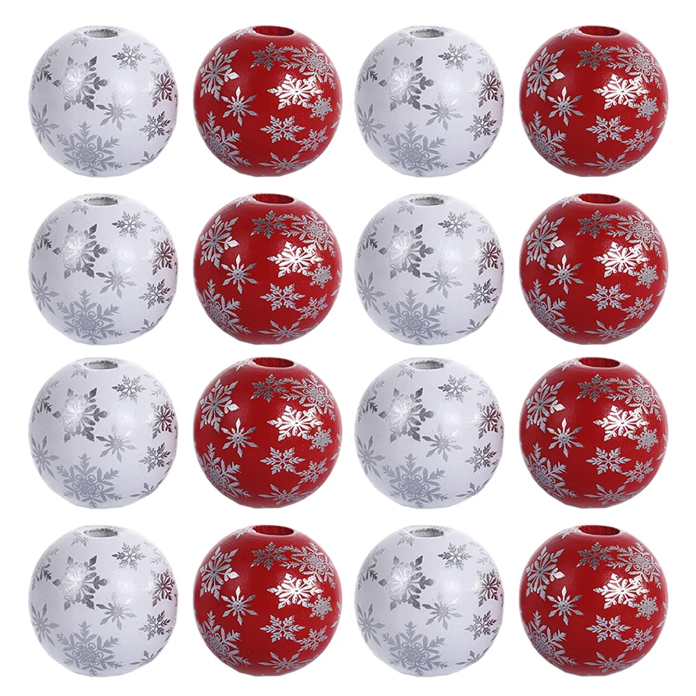 

100 Pcs Snow Print Wooden Beads DIY Accessories Jewlery Xmas Round Bracelet Jewelry