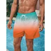 Men's Beach Shorts Gradient Color Block Drawstring Summer Men's swim Trunks Elastic Waist 3D Print  Breathable Short Streetwear 4