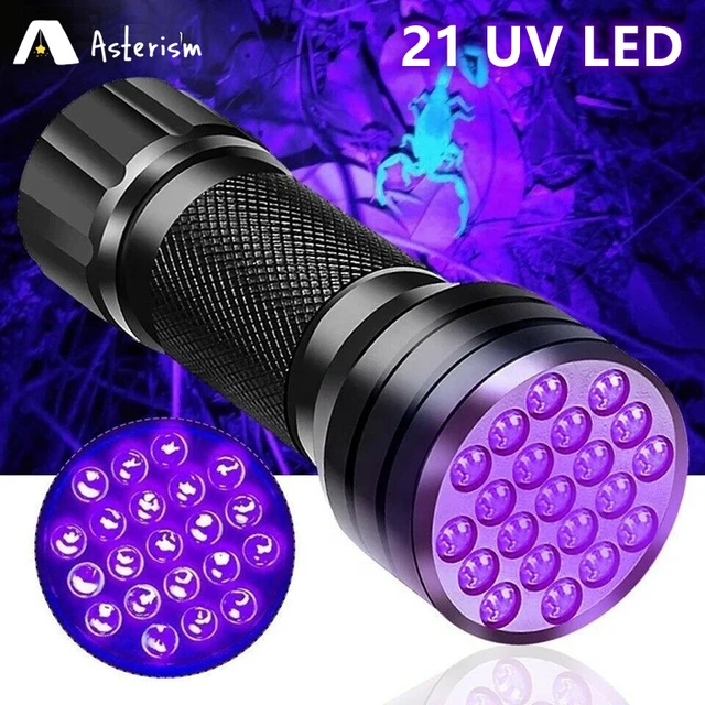 Minilinterna LED ultravioleta para manchas de orina de mascotas, luz negra  portátil, 21 LED, 395NM