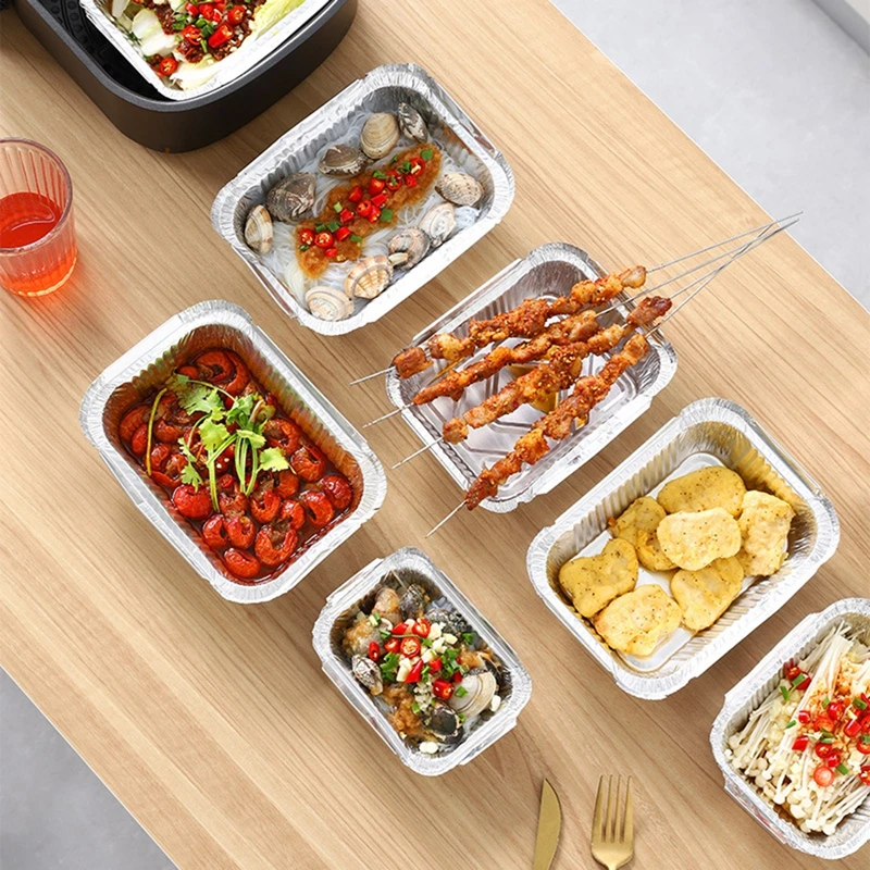 Description Picture 2 of item50PCS Aluminum Foil Tray Pan Disposable Thickened Food Container BBQ Tray Takeaway Packing Boxes for Kitchen Cooking Baking Tool