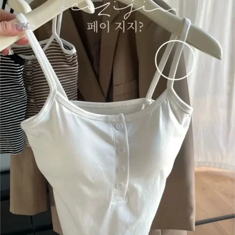 White Stripe Slim Fit Cami Top with Chest Pad