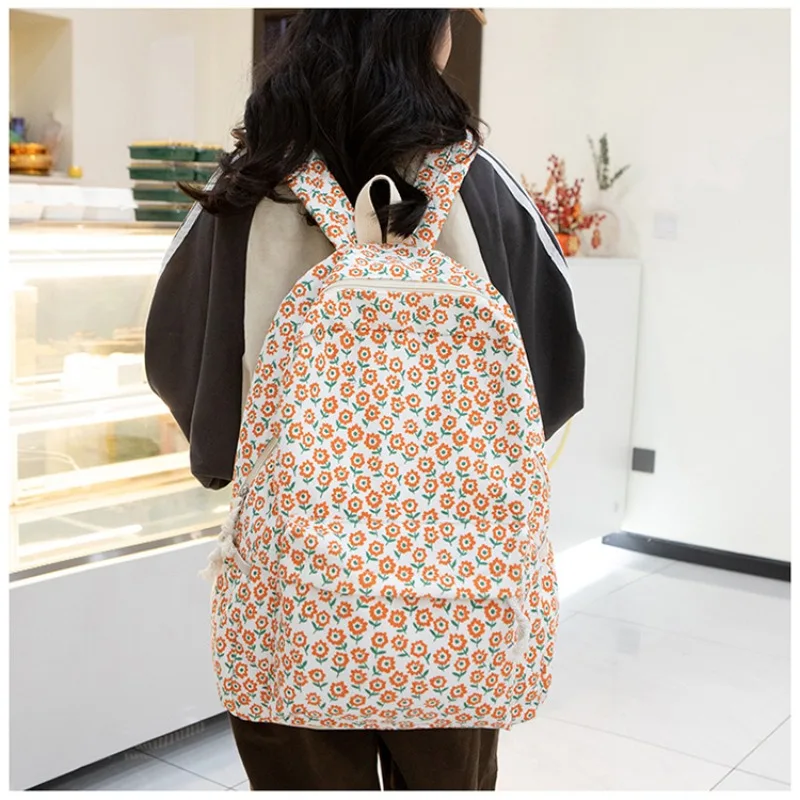 Backpack Korean Style Girl Floral Sweet Cute Campus Fashion Small Fresh Travel Backpack Large Capacity Zipper Commute All-match