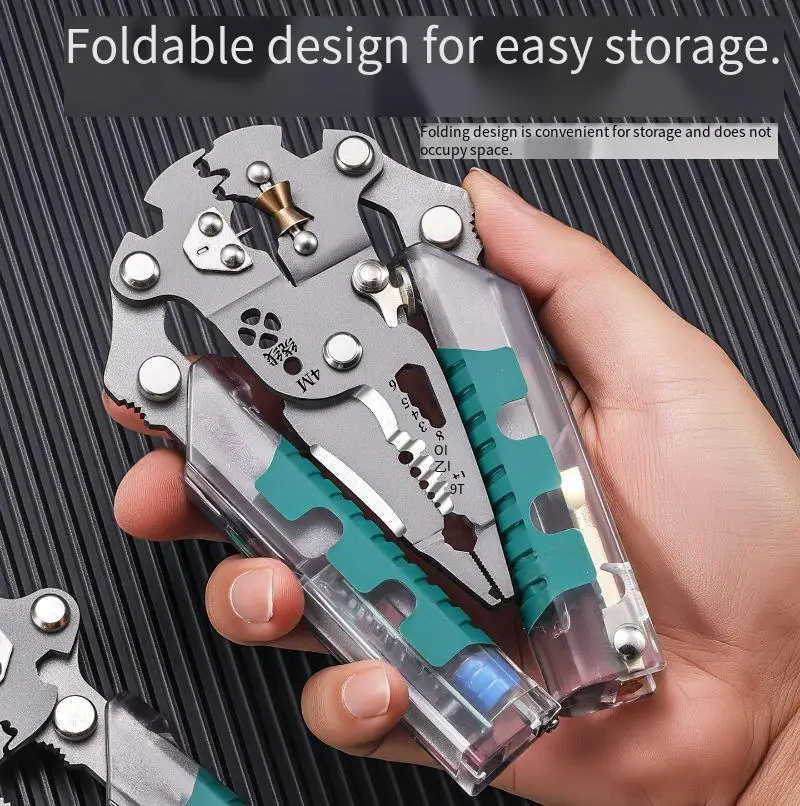 New Heavy-Duty Foldable Wire Stripper with Built-in Voltage Tester-Multi-Functional Electringcian Tool for Wire Cutting & Stripp