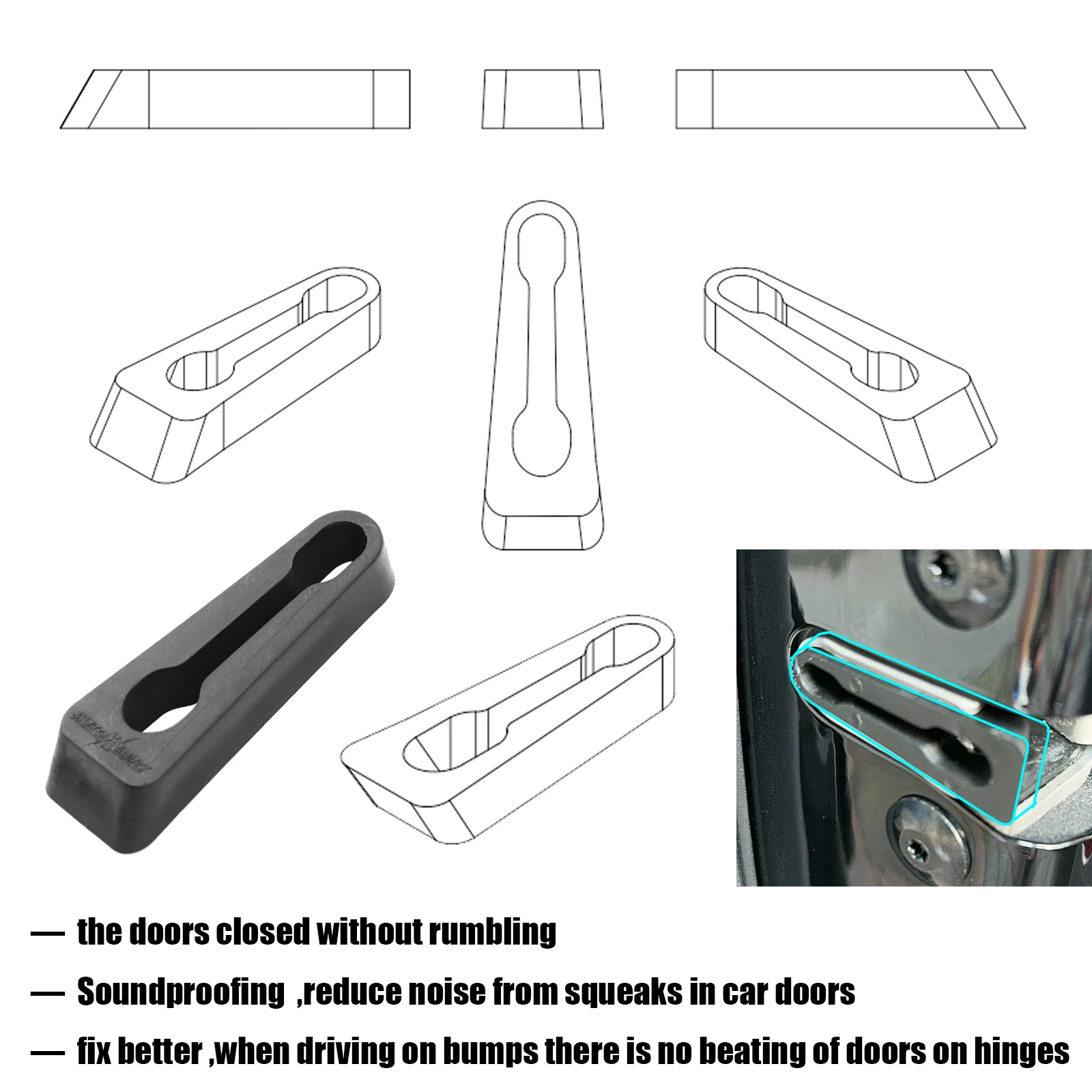 Sound Damper Door Lock er For Tesla Model 3 Y Rattling STOP Soundproof Screaks Door Striker Deaf Gap Seal Deadener